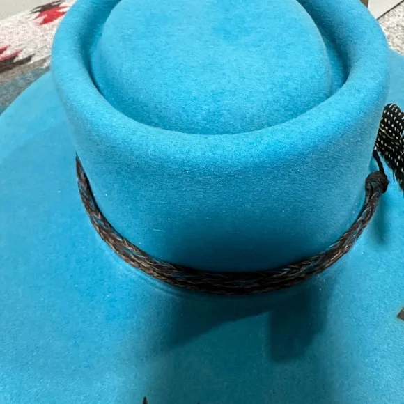 Bailey Cowgirl Hat Turquoise Western with Feather and Card Accent Bailey Cowgirl Hat Turquoise Western with Feather and Card  main image 3